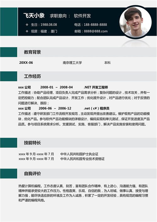 计算机软件开发简历模板